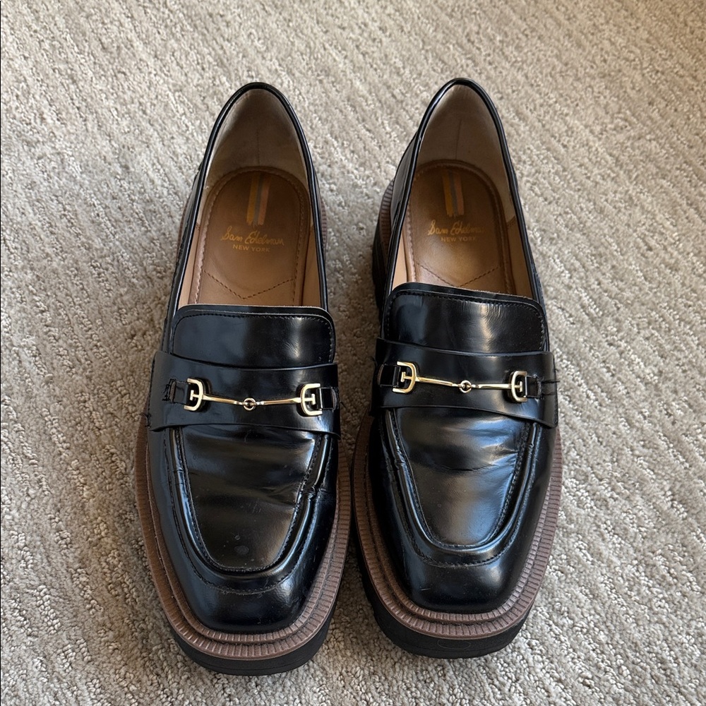 Sam Edelman Black Loafers with Gold Detailing